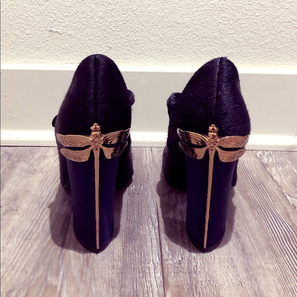TORY BURCH Navy Satin & Calf Hair Dragonfly Pumps